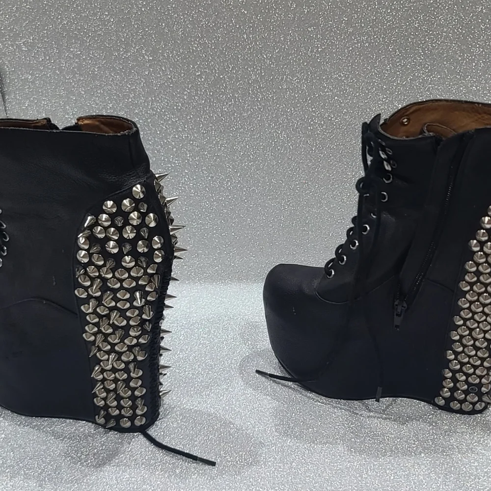 Jeffrey Campbell Black Lace Up Studded Boots - Picture 1 of 6